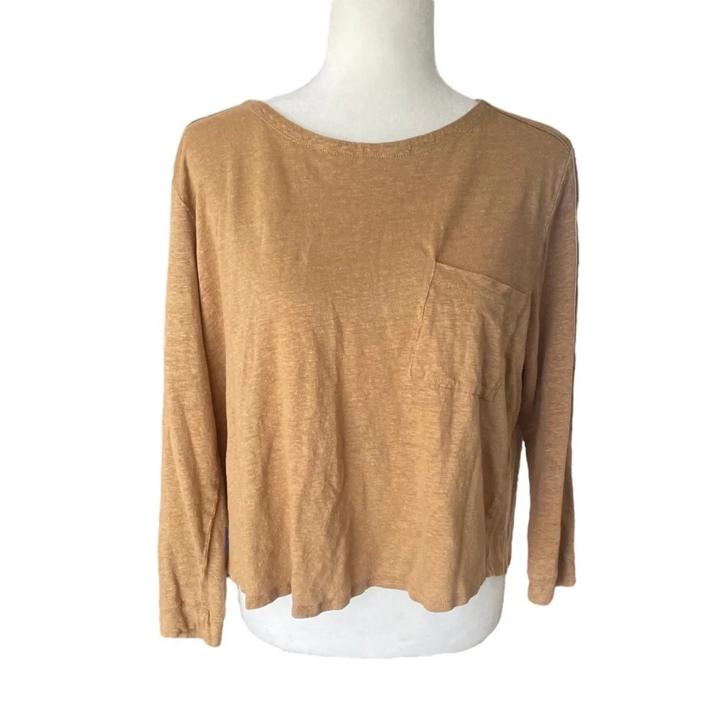 Poetry Tan Button Up Back Long SleeveTop Size 12
